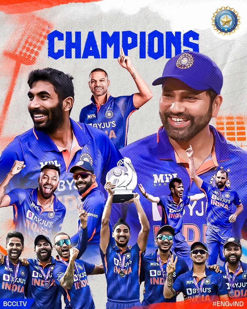 𝗖. 𝗛. 𝗔. 𝗠. 𝗣. 𝗜. 𝗢. 𝗡. 𝗦! 🏆👏👏

#TeamIndia | #ENGviND