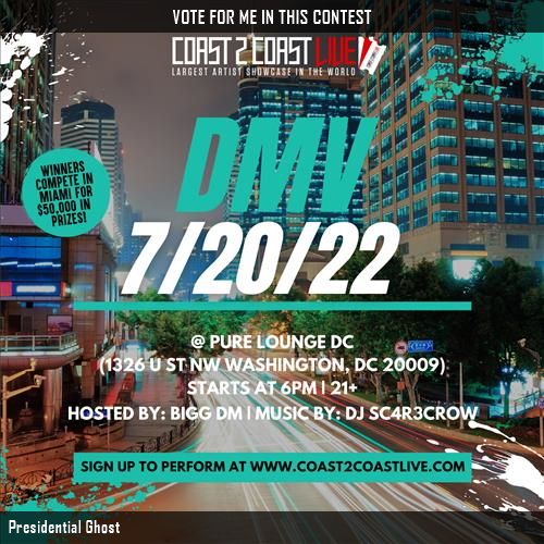 WEntLLC's tweet photo. Vote for me to perform for  $50,000 in Prizes!  at #DMV 7/20/22! https://t.co/FbsePXhOU9 #Coast2Coast https://t.co/YlM0y4ZnjK