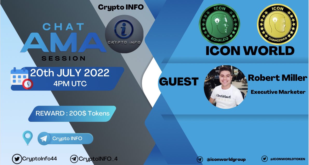 Dr_Abilanoor's tweet photo. 📢 𝐖𝐄're thrilled to announce our next #AMA with @ICONWORLDTOKEN on 20th JULY, 4PM UTC

💰 Reward Pool: 200$ Worth Tokens
📍 Venue: https://t.co/fD3usyYVms

〽️𝐑𝐔𝐋𝐄𝐒;
✅ Follow @CryptoInfo44 &amp; 
@ICONWORLDTOKEN 
✅ Like, Retweet &amp; Comment Your Questions 
✅ Tag 3 friends https://t.co/qgVfWqqqo7