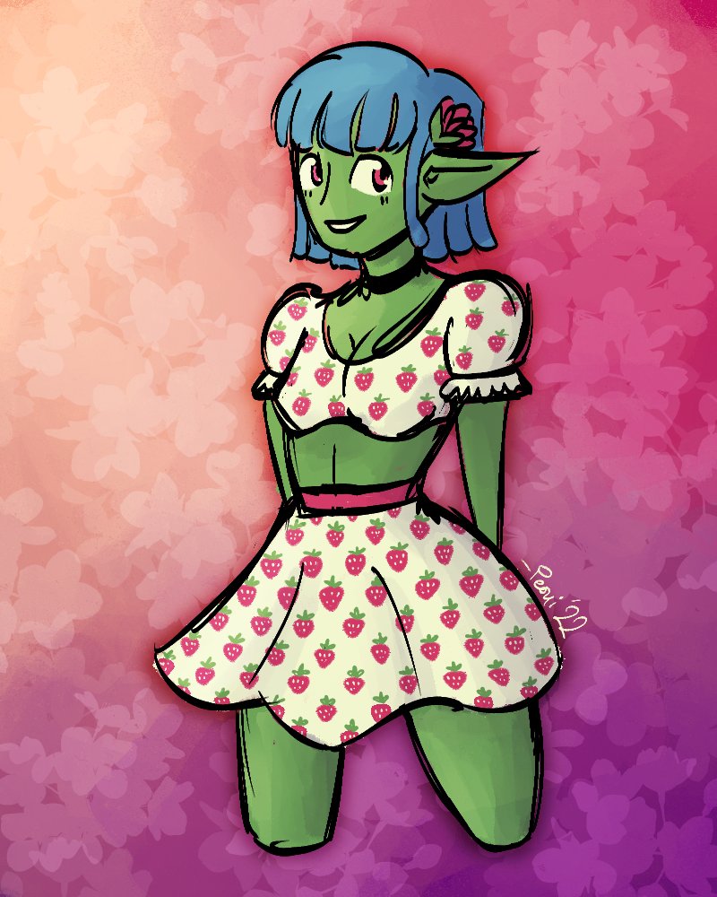 OkPeoni's tweet photo. Wanted to draw a cute summery outfit, somehow found a Bean in my Strawberries and Cream??

Bean: @SirJamesShifter 

#OkaPictures #ENVTuber https://t.co/26ayOl0gQa