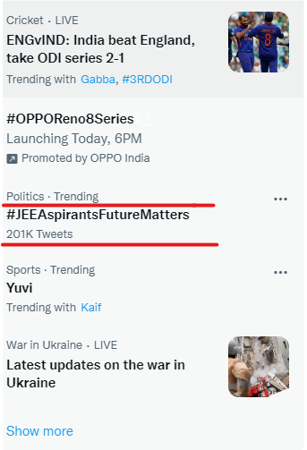 LalitSi23140863's tweet photo. Like till when, when will 
@DG_NTA
 or 
@dpradhanbjp
 will respond,this is only thing we can do, we are not like those people who responded toward agniveer scheme.
Please 
@DG_NTA
 postpone the jee exam/ 3rd attempt
#JEEAspirantsFutureMatters https://t.co/6yDLpFWrZL