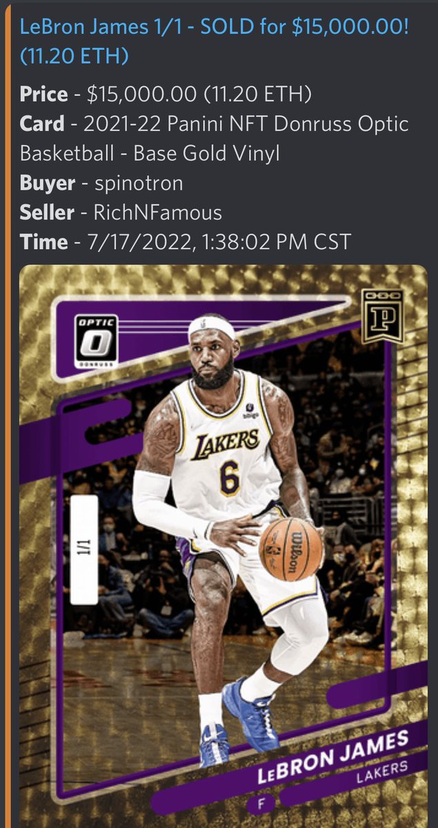Pulled out of a $10 Panini NFT pack … sold for $15,000! 😳

#panininft #nba <a href="/KingJames/">LeBron James</a>
