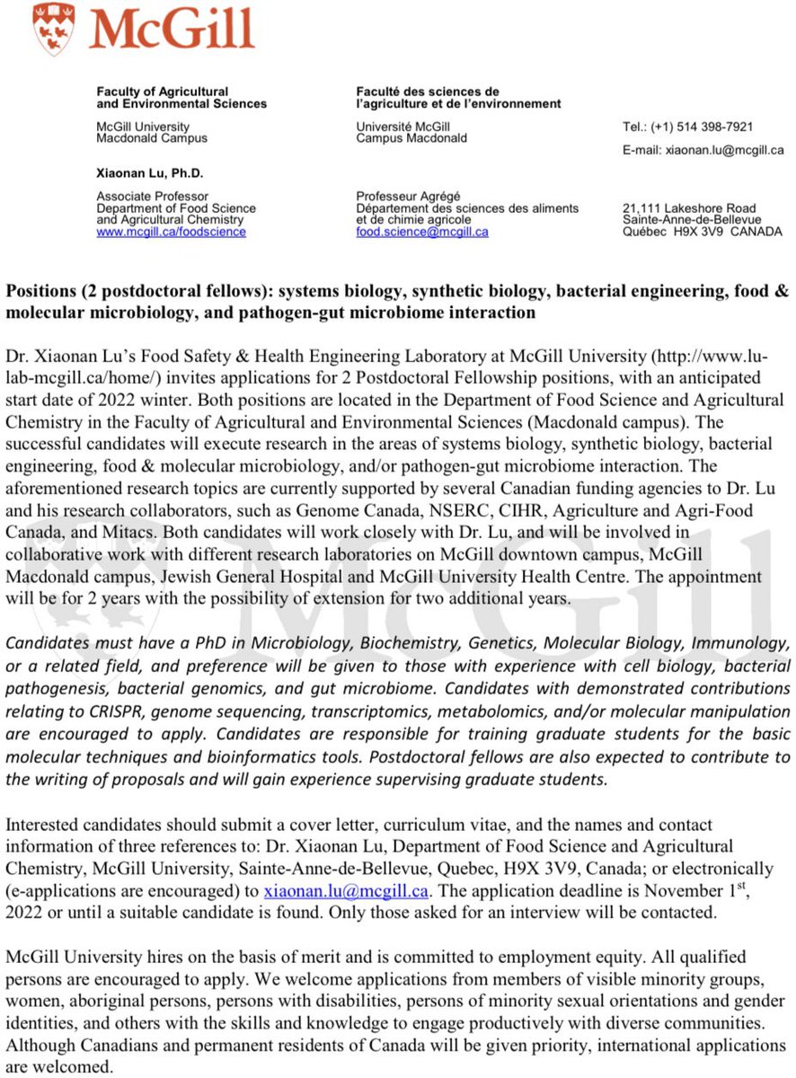 Xiaonan0705's tweet photo. Three postdoc positions in my lab at McGill. Please circulate and recommend. https://t.co/cW0YUi03pC