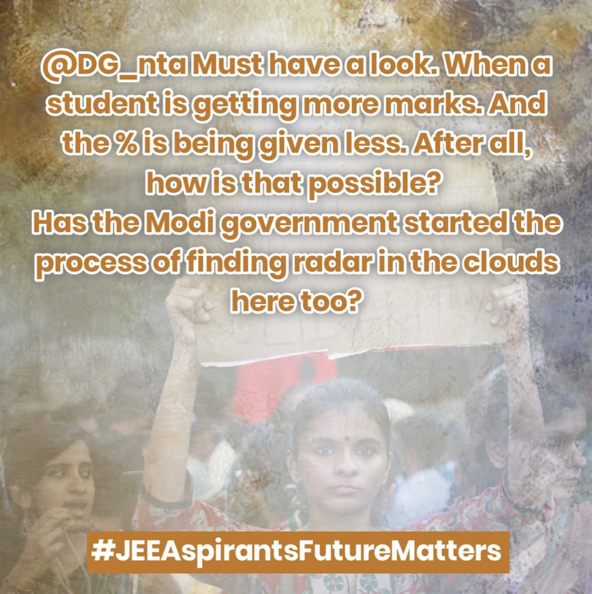 Official_AISU's tweet photo. Dear @DG_NTA thousands of students faced many problems during their jee main first attempt 
It's not these students fault it's system fault
So please provide extra 3rd attempt It'll be colossal solace for all Students. 
#JEEAspirantsFutureMatters https://t.co/wOC0ZAtZpR