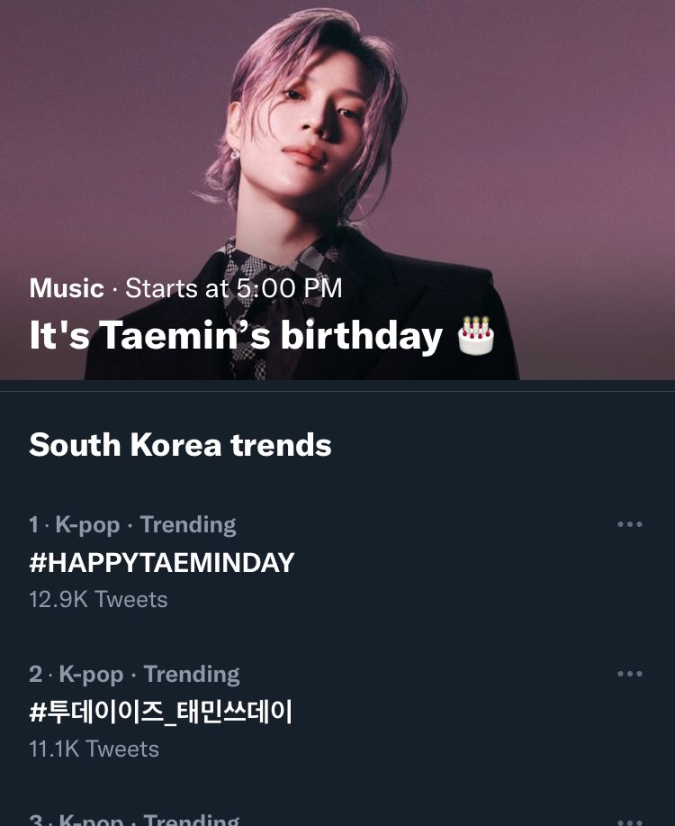 TaeminGlobal's tweet photo. #TAEMIN is trending at No.1 &amp; 2  in Korea !!🎉🎉👏

Let’s go for the worldwide trends ! 
#HAPPYTAEMINDAY
Keep using the HT 
#투데이이즈_태민쓰데이
Send love to our Taemin ! https://t.co/Zo4eV6Sx22