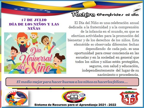 #17Julio Día de los Niños y las Niñas "Tienen el Derecho a ser Felices". Desde el <a href="/lnamd1968/">LNAMD1968</a> Estado #Tachira Municipio #Jauregui La Grita
@MPPEDUCACION 
<a href="/FreddyBernal/">Freddy Bernal</a> 
@ZonaEducTachira 
<a href="/Berzabethg1/">Berzabethgandicaoficial</a> 
<a href="/carloschaconlg/">Juan Carlos Chacon</a> 
<a href="/Crazet2011/">Crazet2011</a> 
<a href="/CRAJAUREGUI2/">CRAJAUREGUI</a>
@educ_jauregui