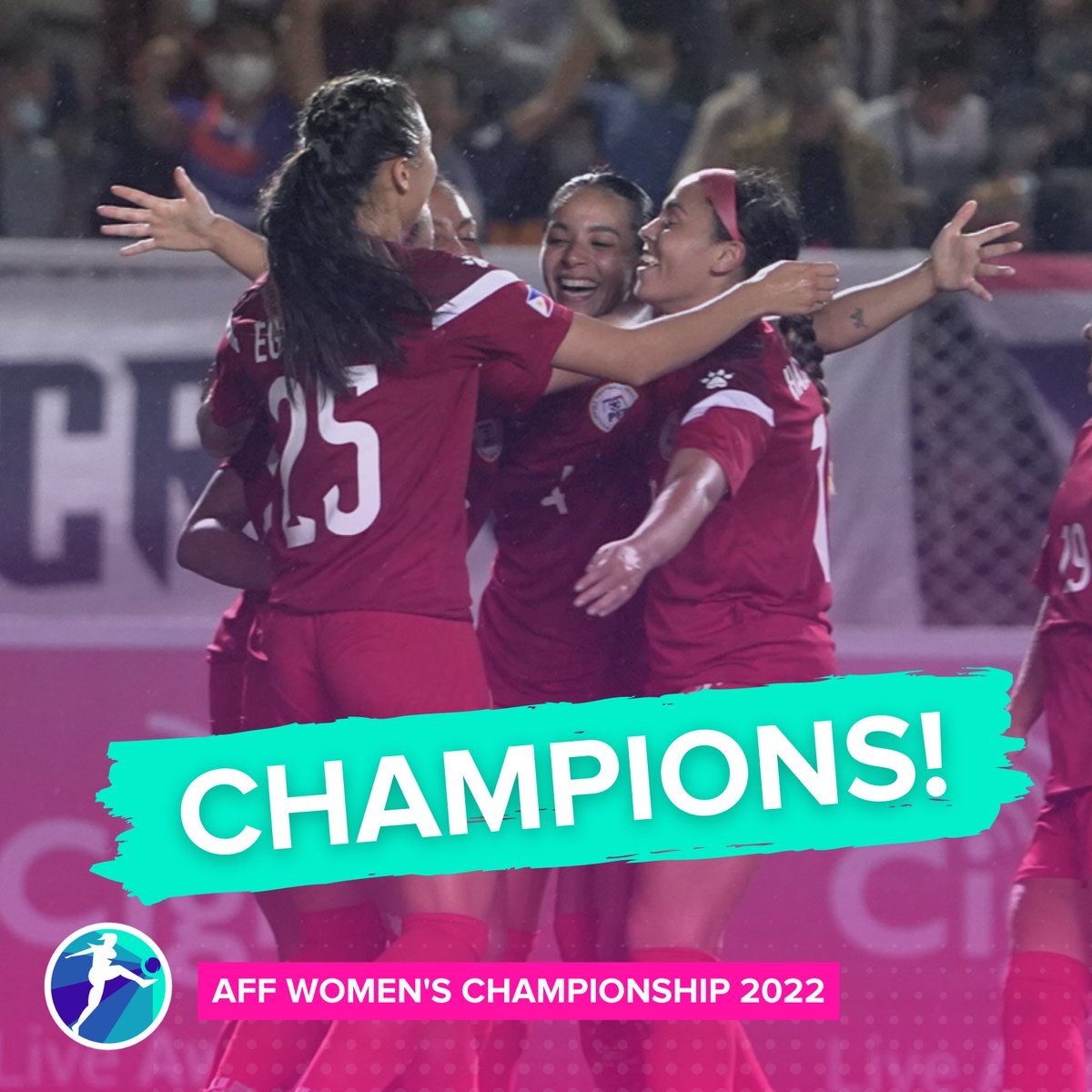 Congratulations to the Filipinas as they make HERstory with the Philippines’ first ever championship title in the AFF Women’s Championship 2022 🏆
#hearHERvoice
#TinigFutbolera
#LabanFilipinas
#RemembertheGoal
#WintheMoment
#RisingTogether