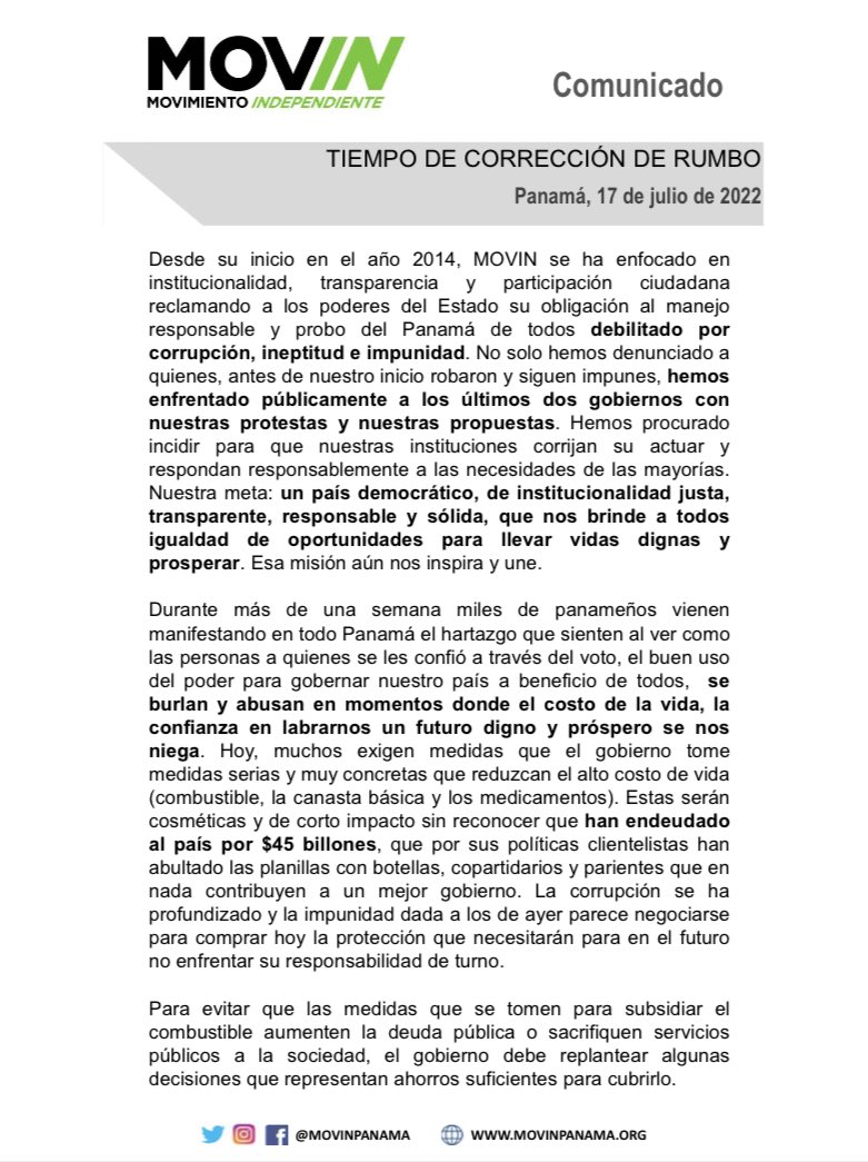 movinpanama's tweet image. Como movimiento enfocado en Transparencia, Institucionalidad y Participación Ciudadana, instamos al gobierno y la Asamblea a acabar con la improvisación y la irresponsabilidad y adoptar las siguientes medidas para hacer frente a los subsidios adicionales que está por acordar.
