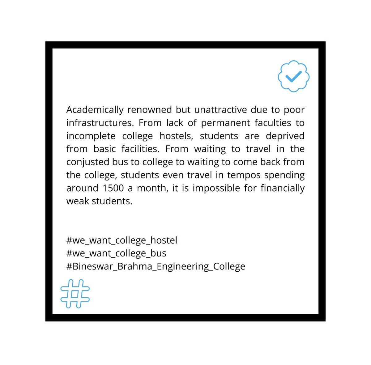 AmlanjyotiKal11's tweet photo. @himantabiswa @ranojpeguassam BBEC seeks your attention,
BBEC needs your empathy,
BBEC deserves students' rights.
#we_want_college_hostel
#Bineswar_Brahma_Engineering_College @himantabiswa @narendramodi @ranojpeguassam @dckokrajhar @NewsLiveGhy @DY365 @PragNews @EduMinOfIndia https://t.co/JCRvLdYse0