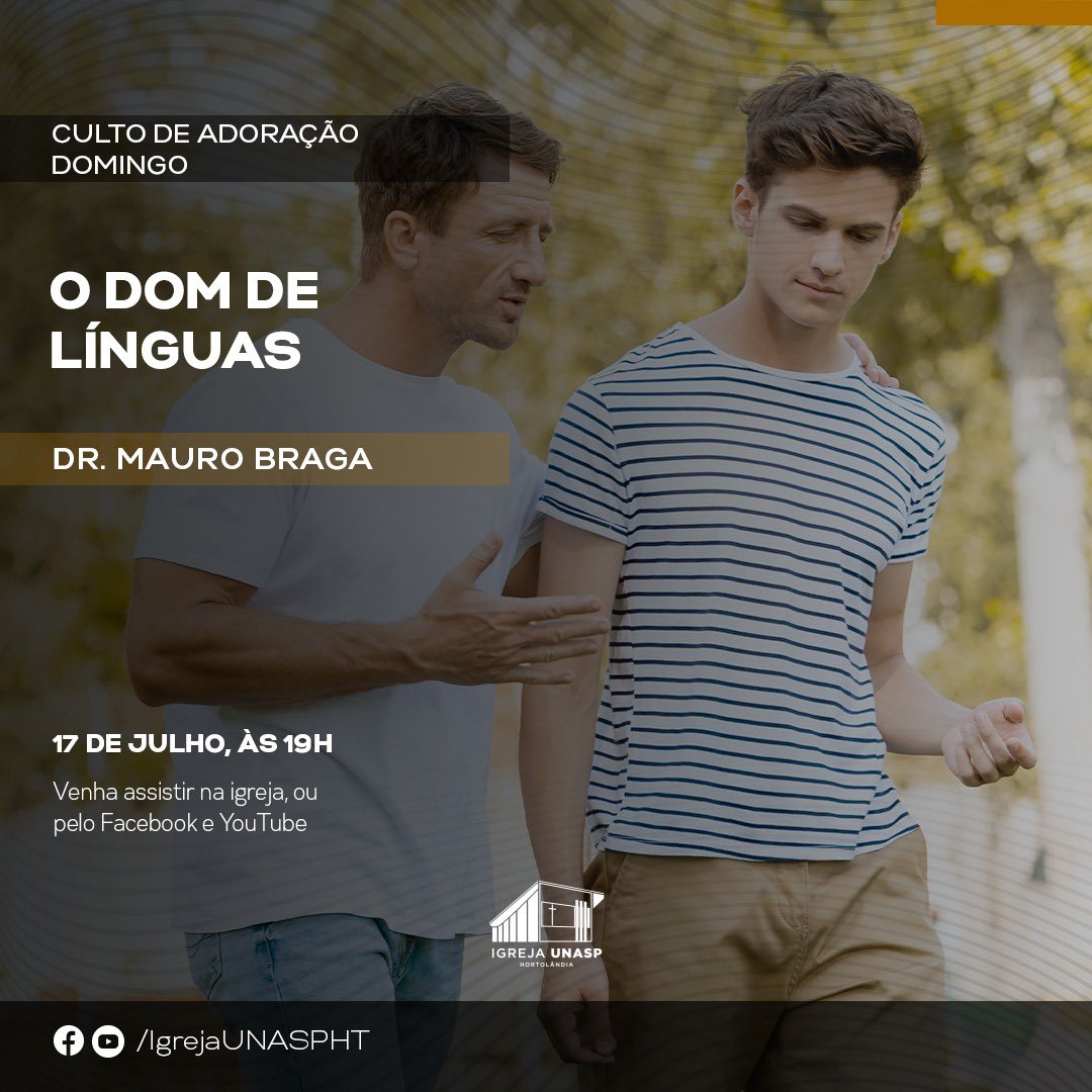 IgrejaUnaspHT's tweet photo. *Culto de Adoração* 

Hoje continuaremos com a nossa _2ª Temporada_ da série _Bíblia entre Amigos_   com o *Dr Mauro Braga*
Ele nos trará uma bela reflexão.

Aproveite este momento para convidar os seus amigos. https://t.co/KzxSTYHBSG