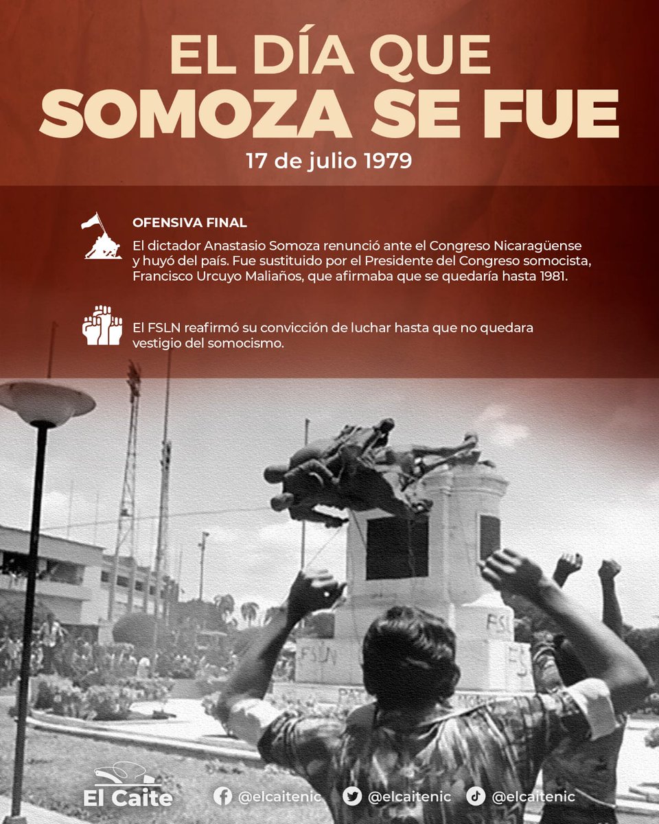Hoy hace 43 años, el pueblo triunfó liberandose del yugo opresor. La Revolución Popular Sandinista muestra de unidad, amor y abnegación.

¡Viva nuestros héroes de la gloriosa Revolución Popular Sandinista!
✊✊✊✊✊

#4319FuerzaDeVictorias
#4319SiempreLibres
#4319SandinoVive