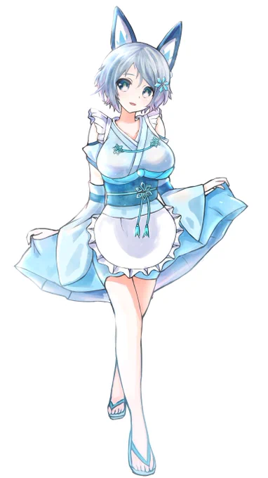 ノベルゲームの立ち絵かいてました。和風メイドアンドロイドのカフェ店員さん#ゲーム制作 #イラスト 