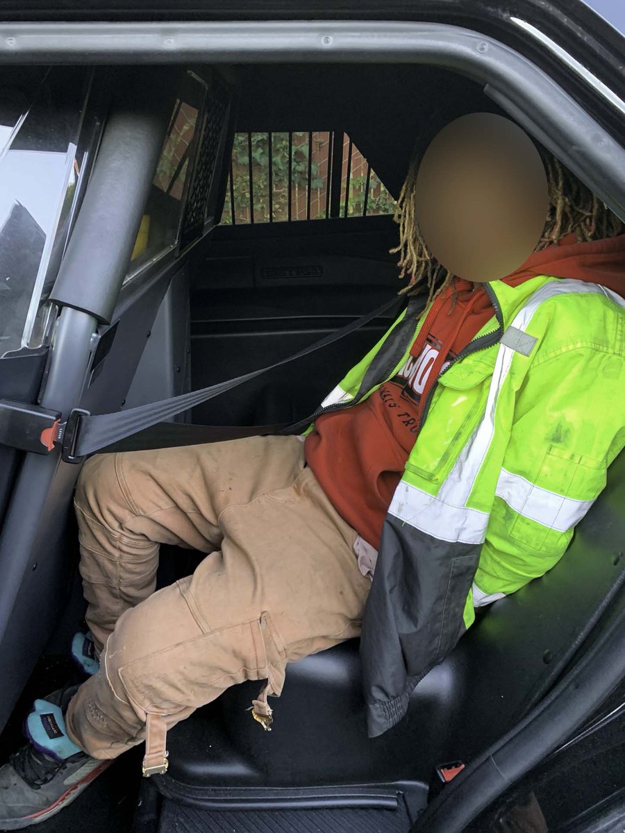 pleasantonpd's tweet photo. Last weekend, our officers responded to a call about a suspicious individual. The man was caught wearing a reflective jacket &amp; backpack sprayer as a disguise, while using a saw to break into a trailer. He went straight to jail. 🚔 Remember: If you see something, say something! https://t.co/7Jb3hBtwEp