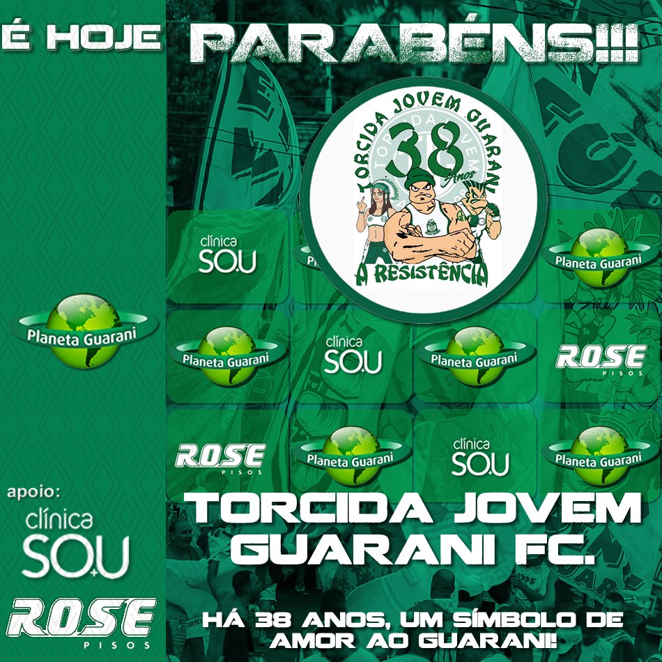Deixamos aqui nossos parabéns à TORCIDA JOVEM-GUA pelos seus 38 anos de fundação! Realmente, um símbolo de amor ao Guarani!
A todos os seus atuais integrantes e àqueles que um dia fizeram parte desta história, FELIZ ANIVERSÁRIO JOVEM-GUA!!!