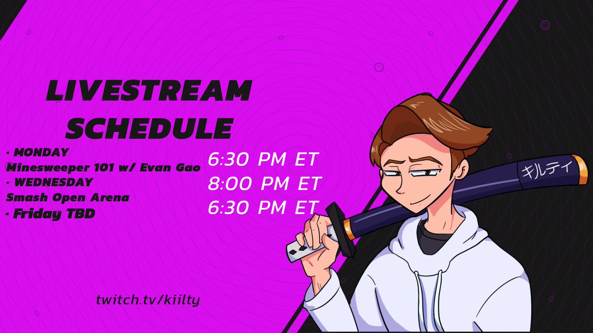 _Kilty's tweet photo. This Weeks Schedule!
#Kilty https://t.co/jzHKgv8NB4