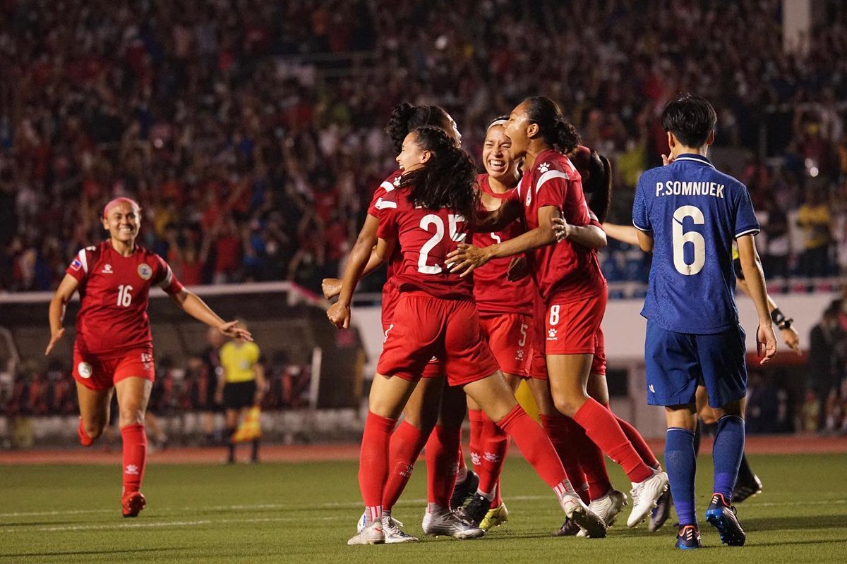 philfootball's tweet photo. HERSTORY ACHIEVED!!!

FULL-TIME: THAILAND 🇹🇭 0-3 🇵🇭 PHILIPPINES

The @PilipinasWNFT clinched the #AFFWomens2022 with a convincing 3-0 win over Thailand!

#LabanFilipinas #ParaSaBayan #WinTheMoment #AFFWomens2022 #RisingTogether https://t.co/ywz7UvXgQz