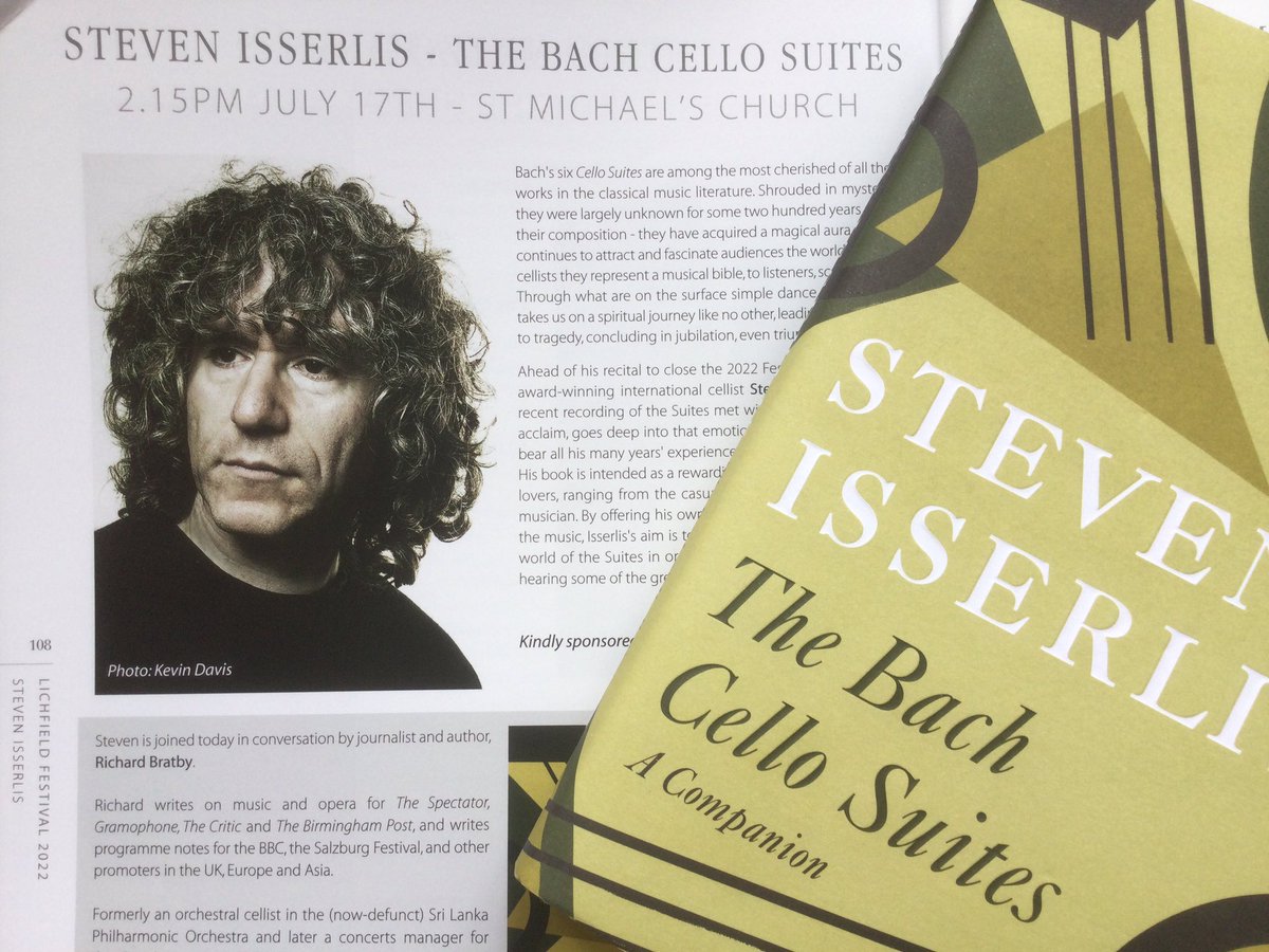RuthCarlyle's tweet photo. Wonderful to hear @StevenIsserlis playing from the Bach cello suites as part of event with readings from Stevenβs book on the cello suites and enlightening conversation with @RichardBratby. Thank you to @lichfieldfest 2022 for organising #LF40 https://t.co/QmWp8Dszdj