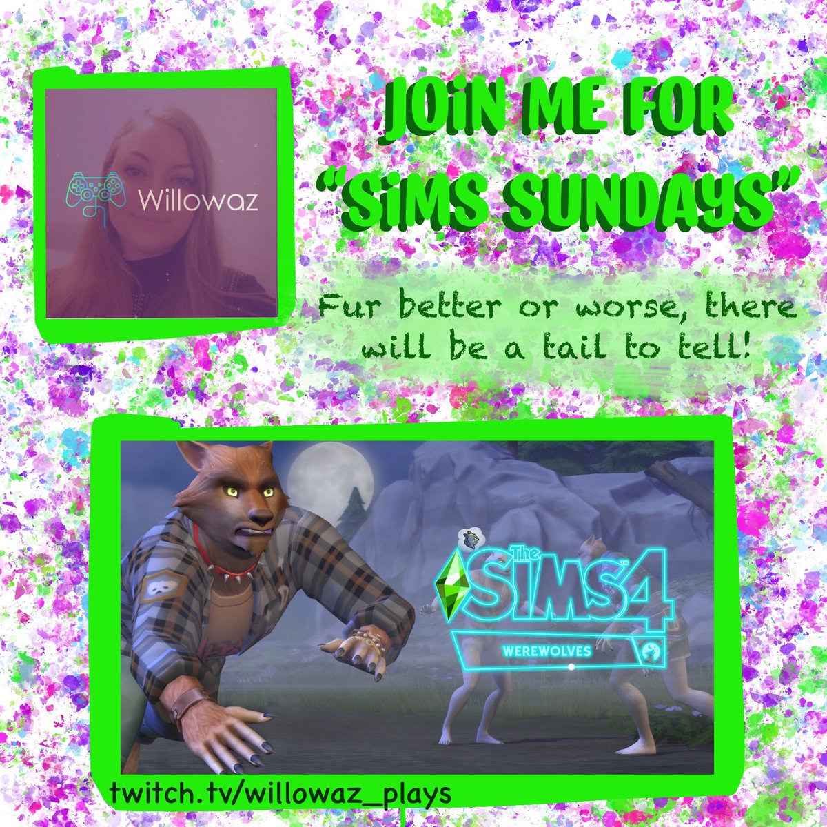 willowaz's tweet photo. It’s #SimsSunday… it’s very hot; so let’s chill out, and maybe become a werewolf?
Going live now!
https://t.co/eFE2XyZsGY https://t.co/6ybZJwewOr