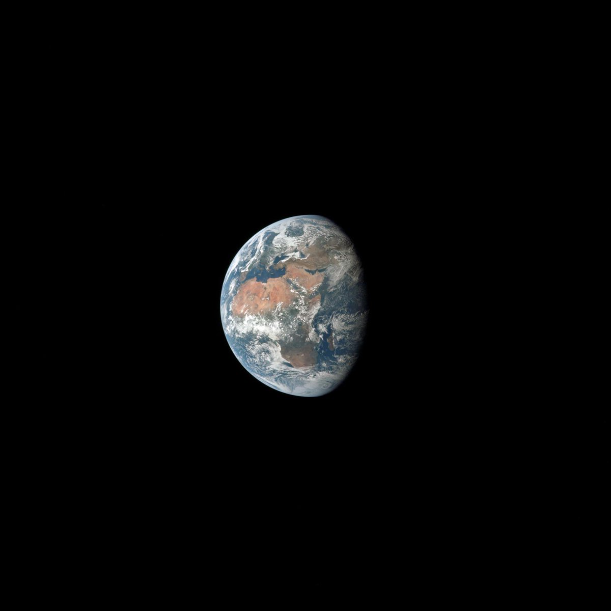 Earth photographed from the Apollo 11 CSM on July 17, 1969 #OTD from a distance of about 98,000 miles (158,000 km). 🌍