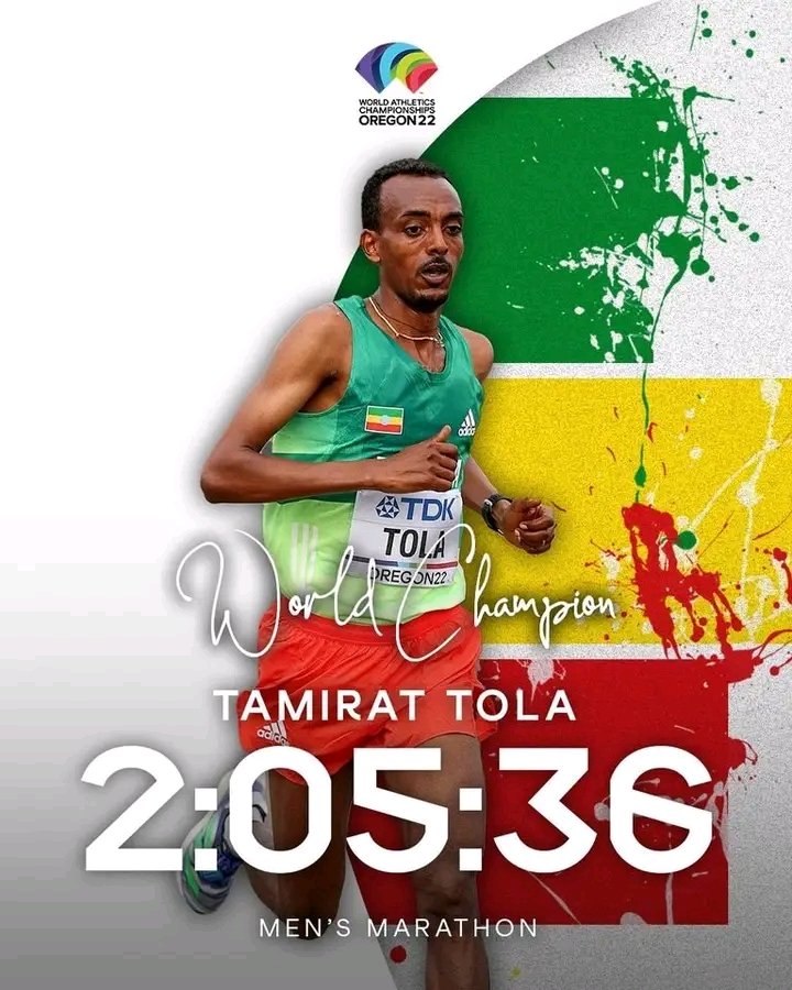 GamozoneC's tweet photo. @Tamrat Tola won gold medal in 10 000m #WCHOregon22 
#Ethiopia 
#Gamozone https://t.co/HVL91AAGtD