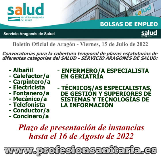 Apertura Bolsas de Empleo distintas categorías de personal estatutario del SALUD-Servicio Aragonés de Salud... en plazo abierto de presentación de instancias hasta el 16-Agosto-2022 FX4UsOMXgAET0aP?format=jpg&name=small