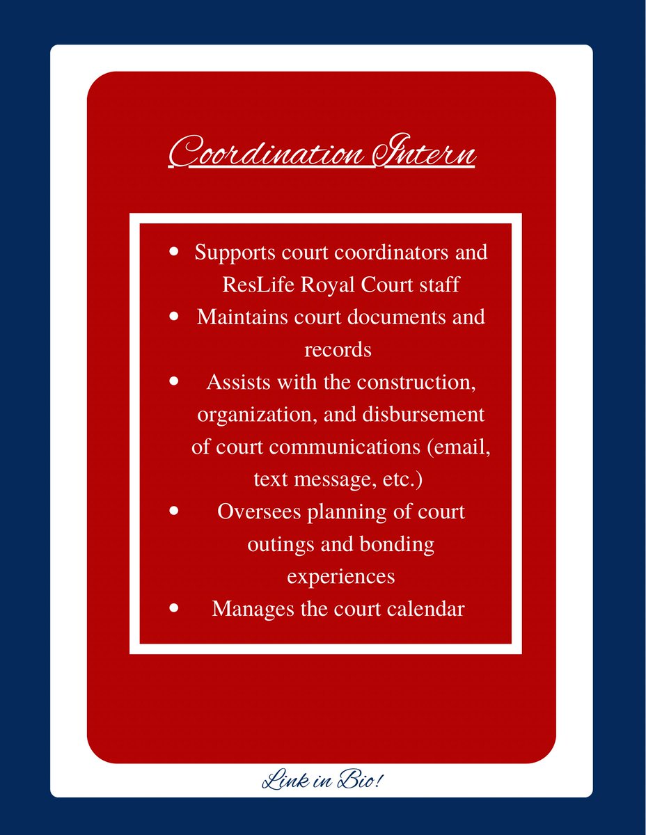 icamlangston's tweet photo. Howard students!
The Howard University Residence Life Royal Court is seeking staff members for the 2022-2023 school year.
Positions are open to all students and pageant experience is not required.
Access the link in my bio to apply!
#ReignWithPurpose https://t.co/2bN3msdMyf