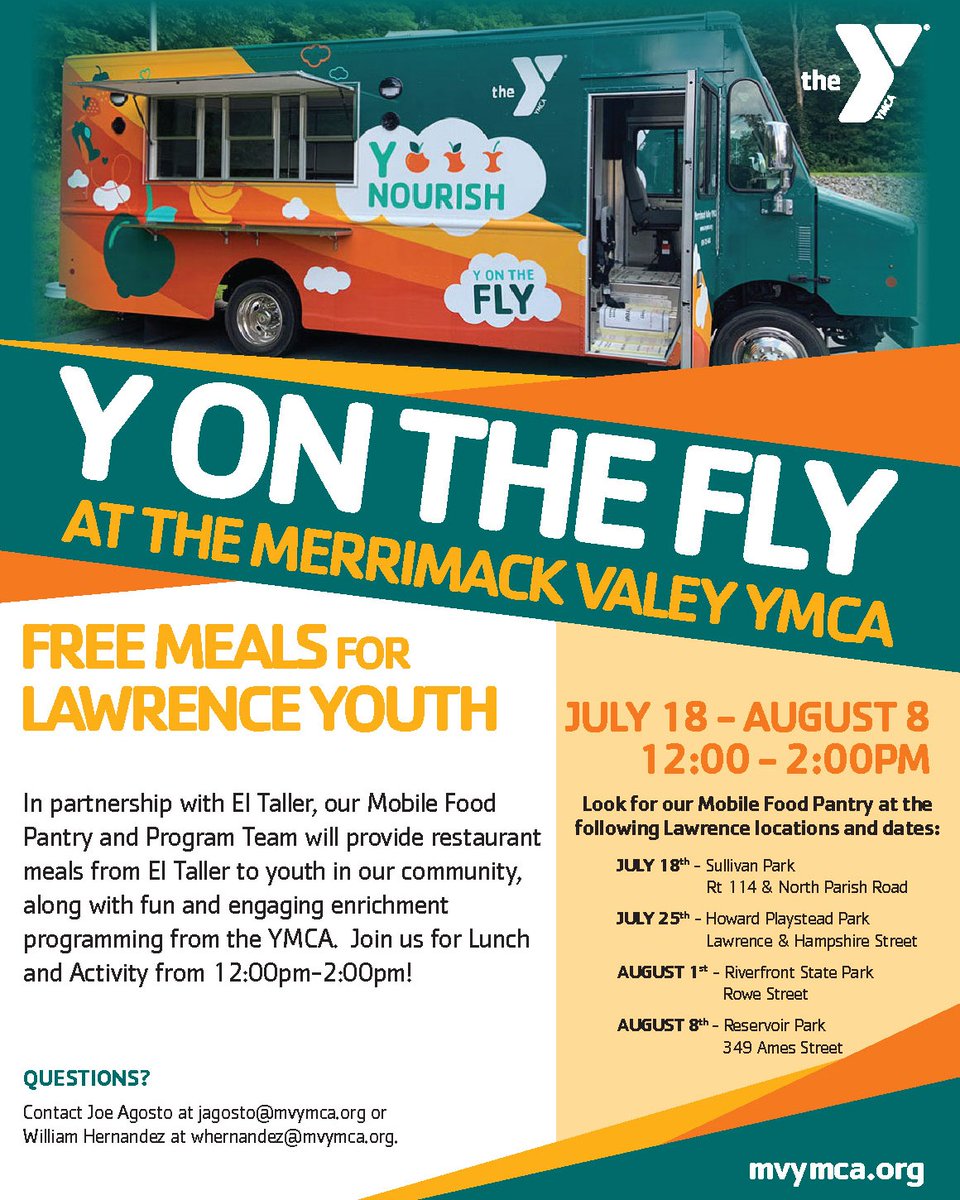Starting, Tomorrow, July 18th the Lawrence YMCA and EL Taller are teaming up to provide FREE meals to youth in our community, along with fun and engaging enrichment programming from the YMCA. Join us for Lunch and Activity from 12:00pm-2:00pm!