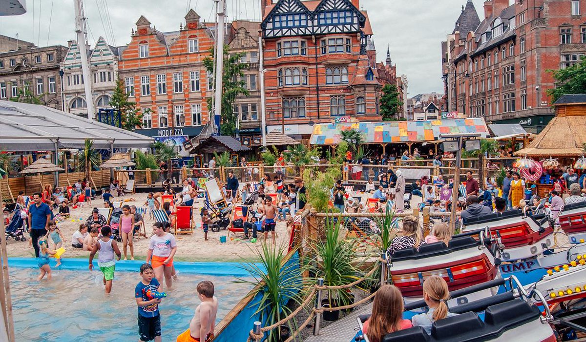 NETTram's tweet photo. It’s back and better than ever before! 

Entertaining families for over ten years, Nottingham Beach returns to Old Market Square this summer. 

Our OMS stop couldn’t be better placed, so get yourself down there! 

#NET #NETtrams #Nottingham https://t.co/aieuZjbDt7