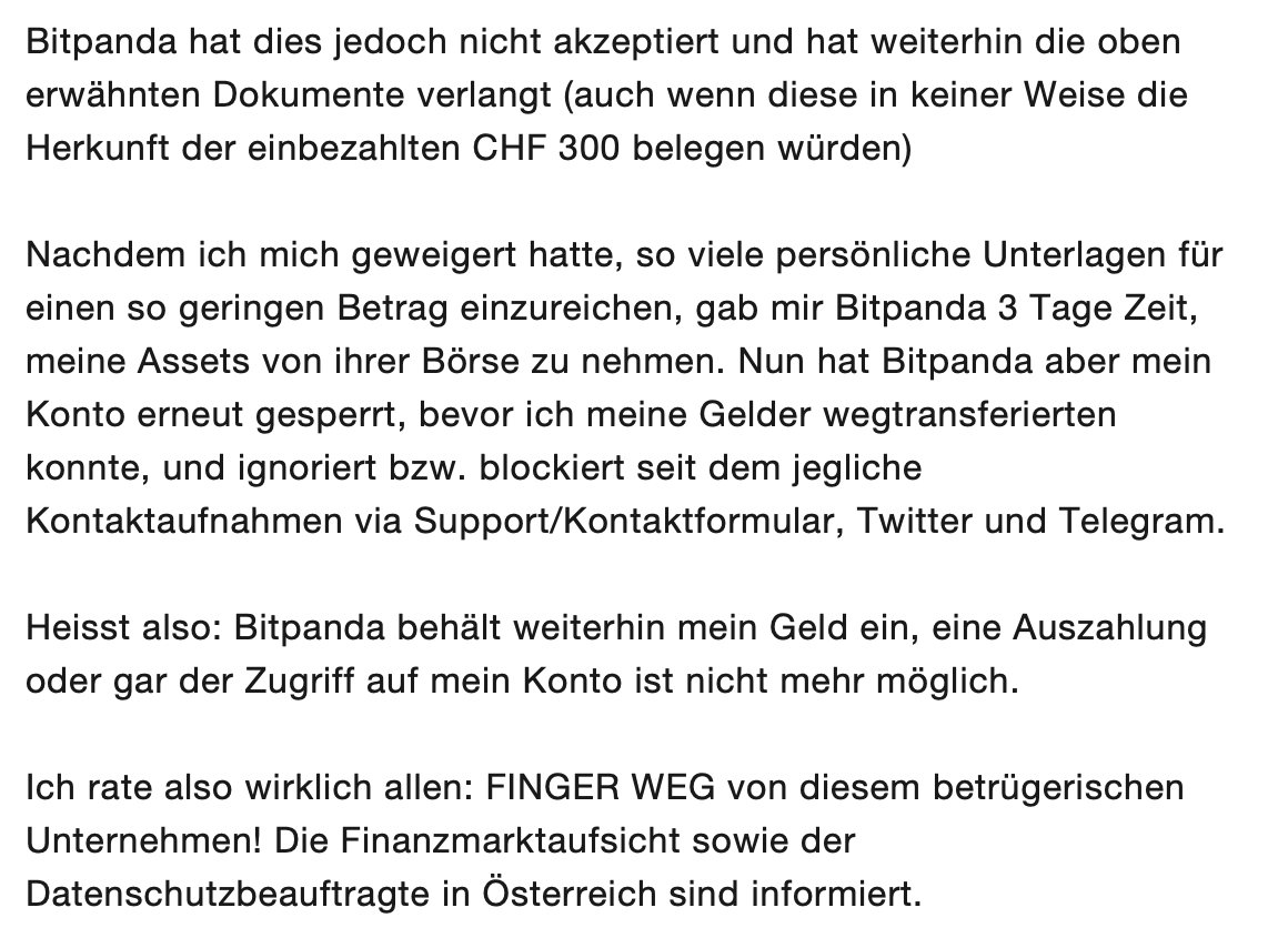Kunde_User's tweet photo. Es scheint mit dem #Scam bei @bitpanda @Bitpanda_AT kein Ende zu nehmen. 
@bitpanda @eric_demuth @TwinWinNerD @Christian5R @FMA_AT @DS_Beauftragter

#Bitpanda #BitpandaScam #Bitcoin #BitcoinCrash  #Cryptos #SCAM #ETH #trustpilot https://t.co/SOo43e9n8v