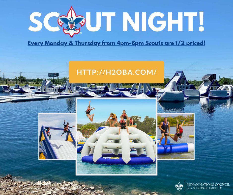 OKscouts's tweet photo. Head out to the H2O Inflatable Aqua Park for Scout Nights!
Every Monday and Thursday from 4 pm – 8 pm Scouts are ½ priced! 😁
https://t.co/T3Oz5Nna0N https://t.co/NlJCkRy08h