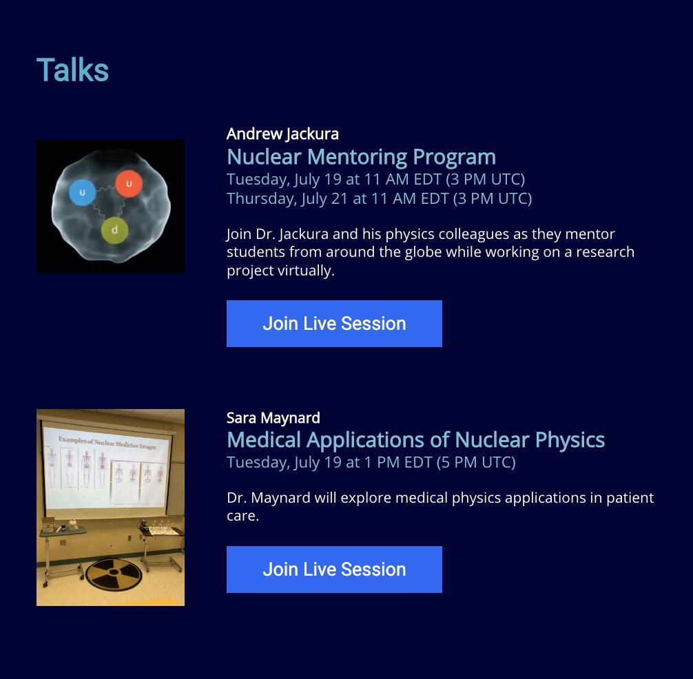 We're looking forward to hosting Dr. Andrew Jackura and Dr. Sara Maynard at the REYES #STEM summer program! Here is our line-up for Week #4. All REYES sessions are free and open to the public. Join us virtually at: vs.prod.odu.edu/bin/reyes_syst…

#NuclearPhysics #NuclearMedicine