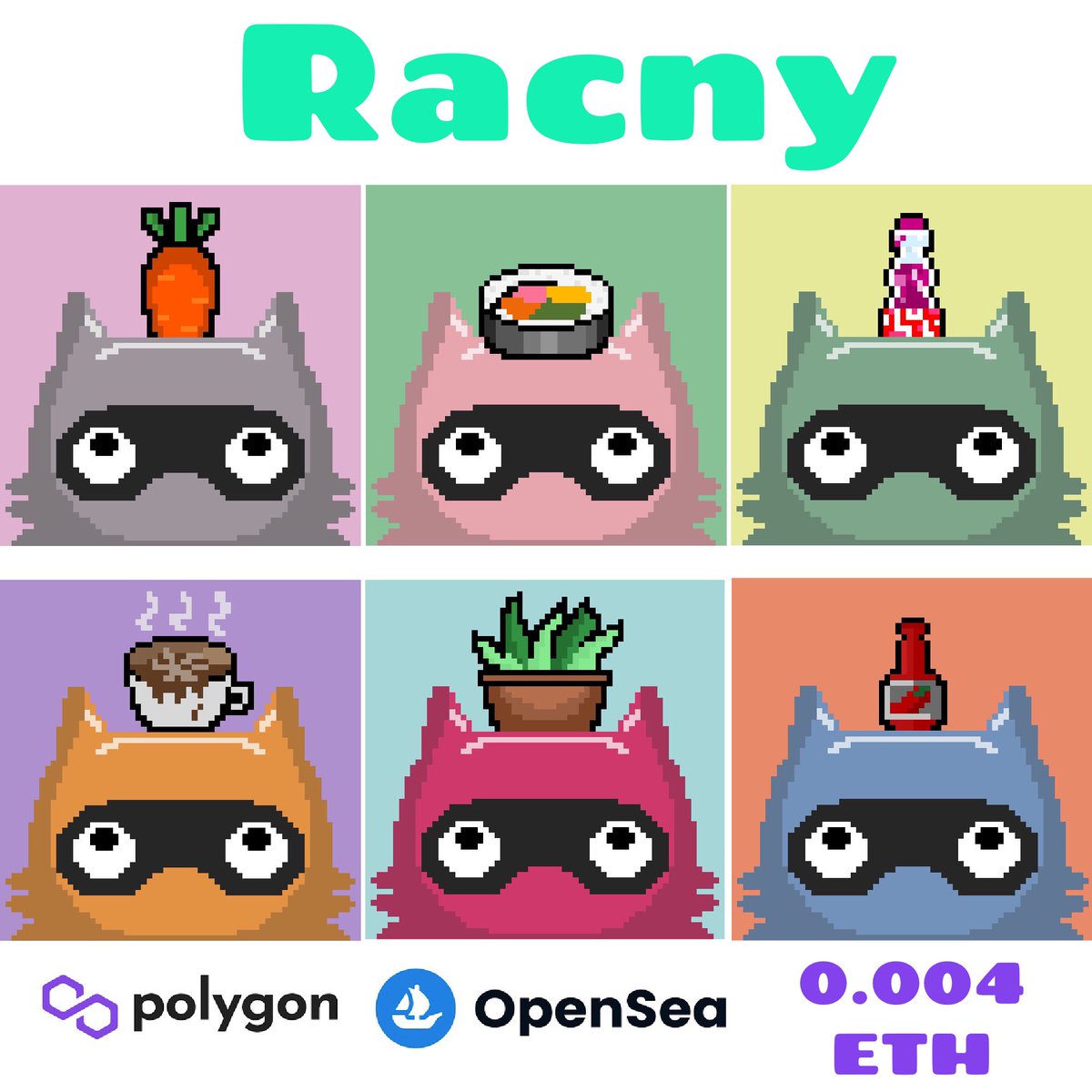 Pixxle_Pixel's tweet photo. 🔥New Drop 🔥

Racny #021 - 026

Pixel Raccoon 

(Polygon)

Available on @opensea 👉 https://t.co/F0tezEMwvu

#NFT宣伝枠  #NFTJapan  #NFTCommunity  #Polygon  #NFT https://t.co/bVygWuhcgY