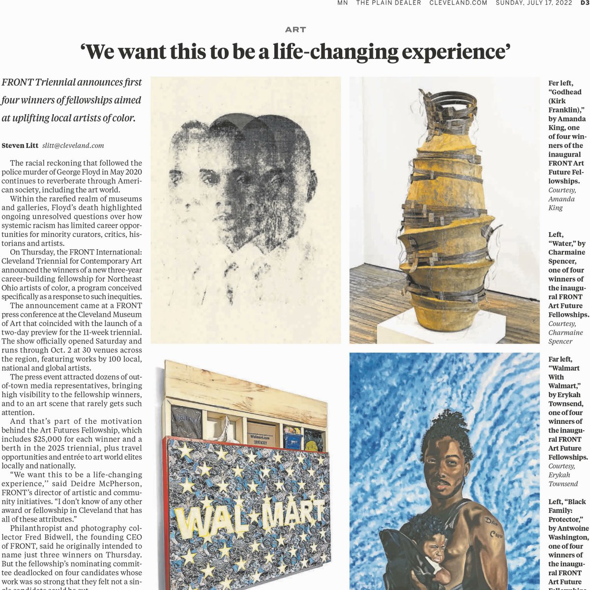 On Thursday, FRONT announced the winners of a new three-year career-building fellowship for Northeast Ohio artists of color, a program conceived specifically as a response to such inequities. Read the full article here: bit.ly/3yFhbNy