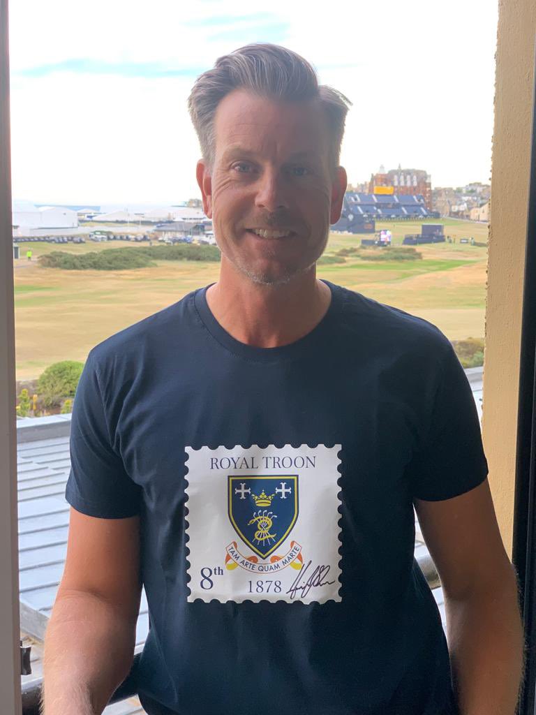 100holesauction's tweet photo. Henrik is at Royal Troon tomorrow opening their new Craigend Course. What about a signed Postage  Stame tee shirt? Not long to go. https://t.co/JJ4vqWq1B4 https://t.co/NsXwQkpc5C