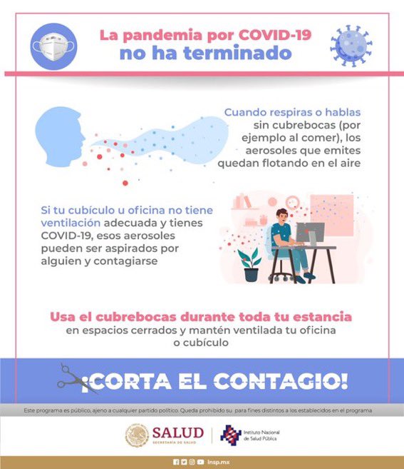 SSalud_Tab's tweet photo. Si asistes a oficinas o lugares cerrados... 

😷Usa cubrebocas
🪟 Mantén tu espacio de trabajo bien ventilado

✂️¡Corta el contagio! Mantén las medidas de prevención https://t.co/rxPKCQMYle