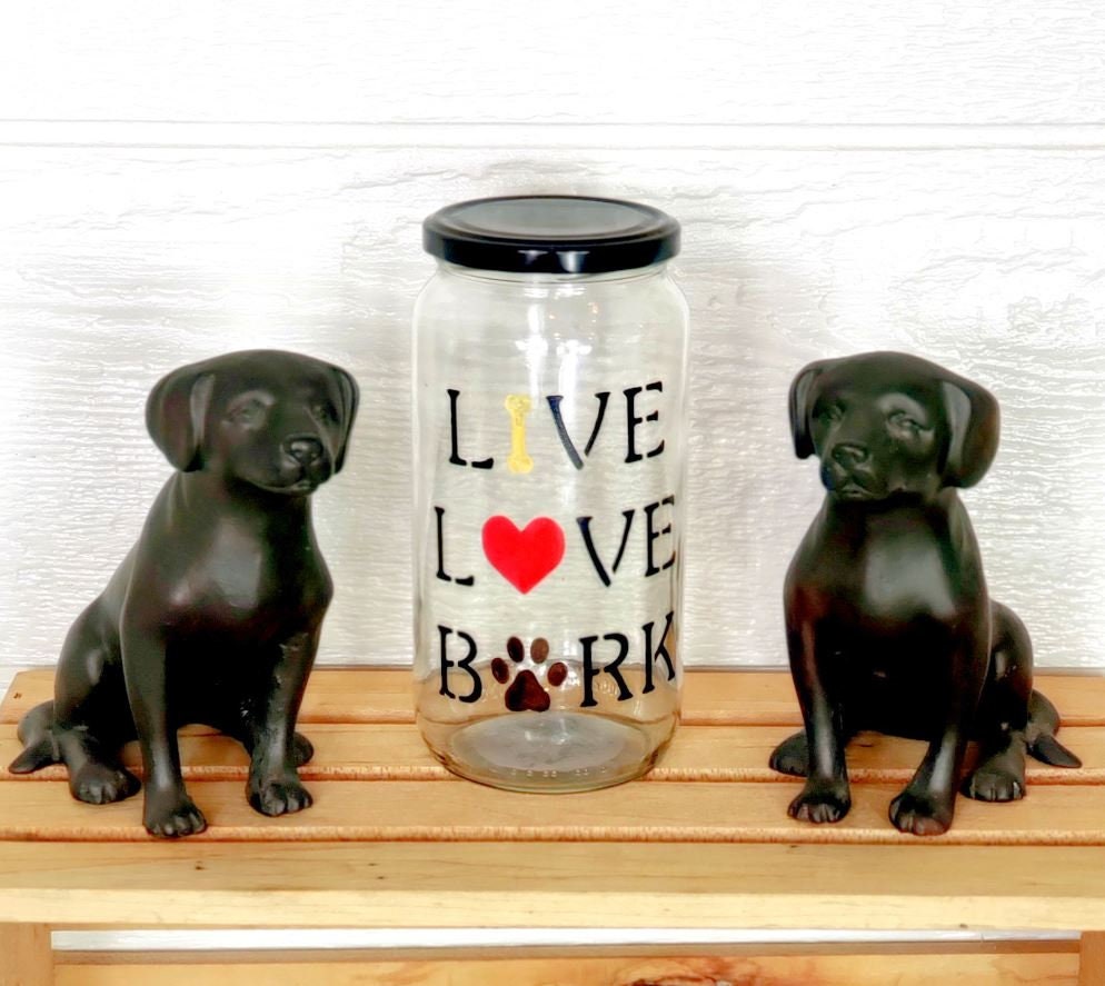 DogzaRT #etsy shop: LIVE LOVE BARK Up-cycled Jar for Treats | Dog Treat Jar | Paw Print Treat Jar etsy.me/3RI4J8w #2dogzart #treatjar #handpainted #upcycledjar #pawprints #dogtreatjar #pettreatjar #livelovebark #madewithlove #madeinamerica #shophandmade