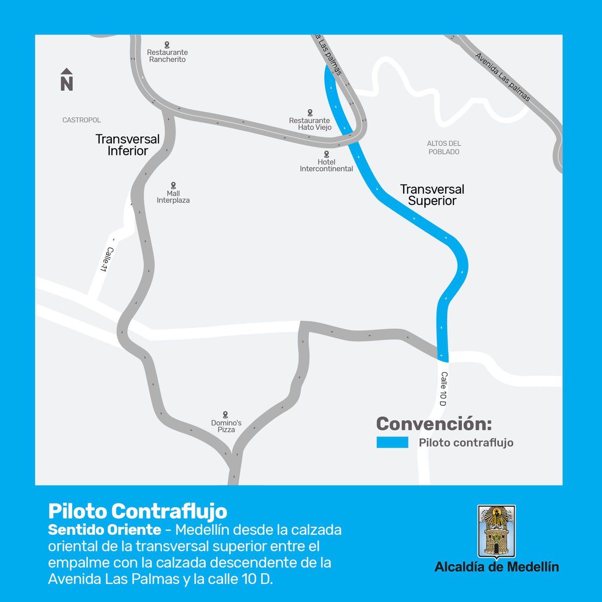 sttmed's tweet image. ⚠️Recordamos que entre las 5:00 p. m. y las 8:00 p.m. se realizará el piloto de contraflujo en la Transversal Superior entre Hato Viejo y la Loma del Padre Marianito, sentido Oriente - Medellín.

El objetivo es mitigar la concentración vehicular en el ingreso a la ciudad.