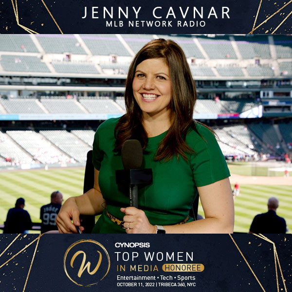 MLBNetworkRadio's tweet photo. Congratulations to our host of "Unassisted", @jennycavnar , on being named a @CynopsisMedia 2022 Top Women in Media Honoree, in the Game Changing On-Air Talent category ! https://t.co/iFkarTqA13