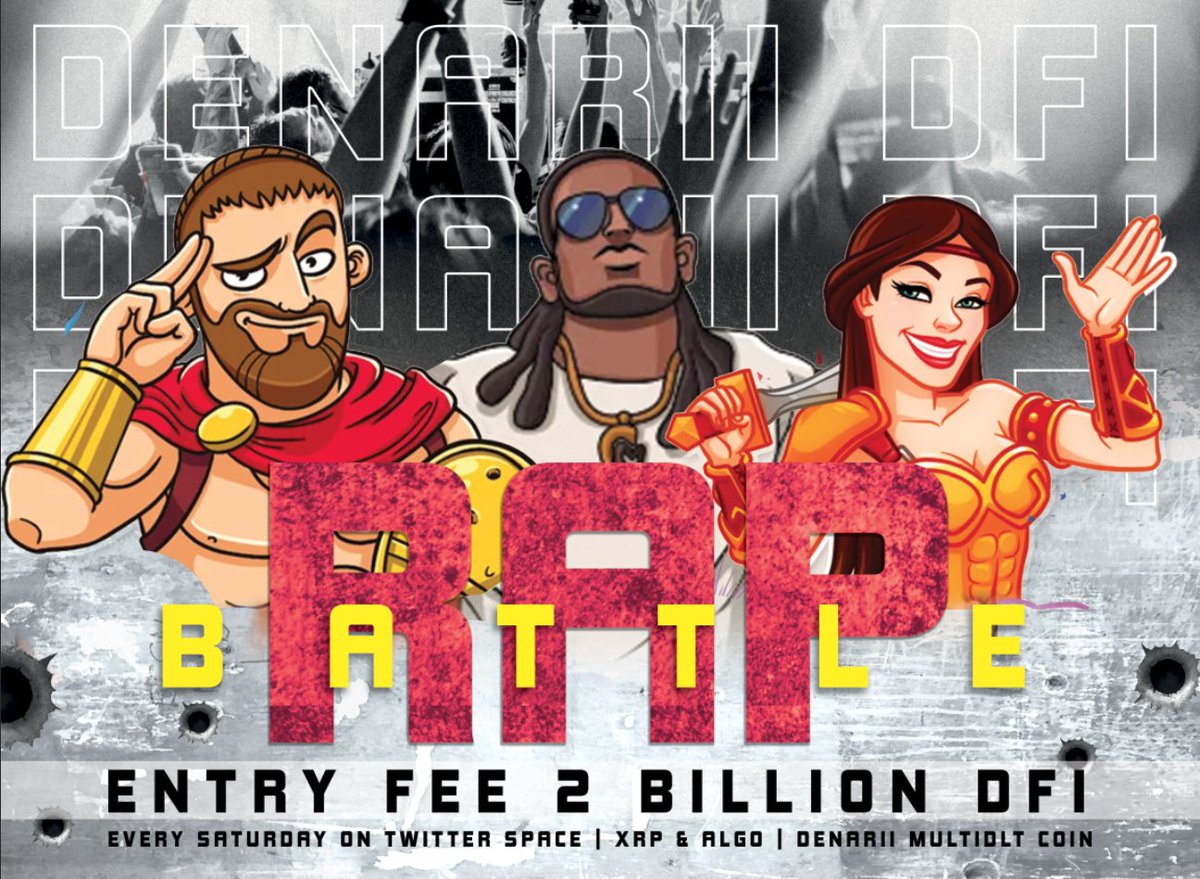 XMetaversalCTO's tweet photo. #RapBattle #Tournament
#Dfi #Denarii #Prizes
Entry Fee 2 Billion DFi @Xrpl
Winner 🏆 Takes All!
25%Fee Collection Burned!
#Rapbeats #Rap #BattleRoyale #HollowDaDon #LoadedLux
#Eminem #Dizaster #IronSolomon #Illmaculate
#Conceited #ChillaJones
#TRex #Eyedea
https://t.co/DHiNHjmtzD https://t.co/R8gvErmids