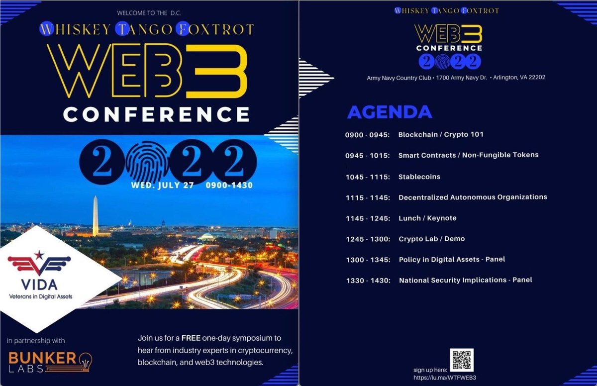 VIDABWF's tweet image. We're about 2 weeks out! Looking forward to seeing folks in D.C.! If you're interested in attending this FREE event, be sure to register so ASAP! Registration link: lu.ma/WTFWEB3 #VIDA #Veterans #crypto @TheBunkerLabs