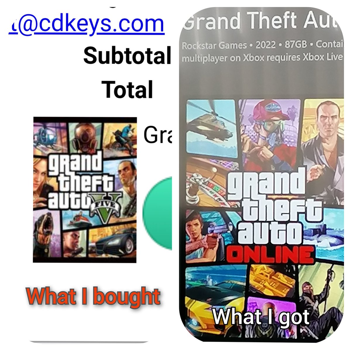 adelet72's tweet image. Maybe someone can help. So I bought @RockstarGTAV from @cdkeyscom_en. When I downloaded it I got an Online version. All he wanted was to join his friends 'free roaming'. When he tries to join he gets sent to the store saying he needs 2 buy GTA V, which is what I thought I bought