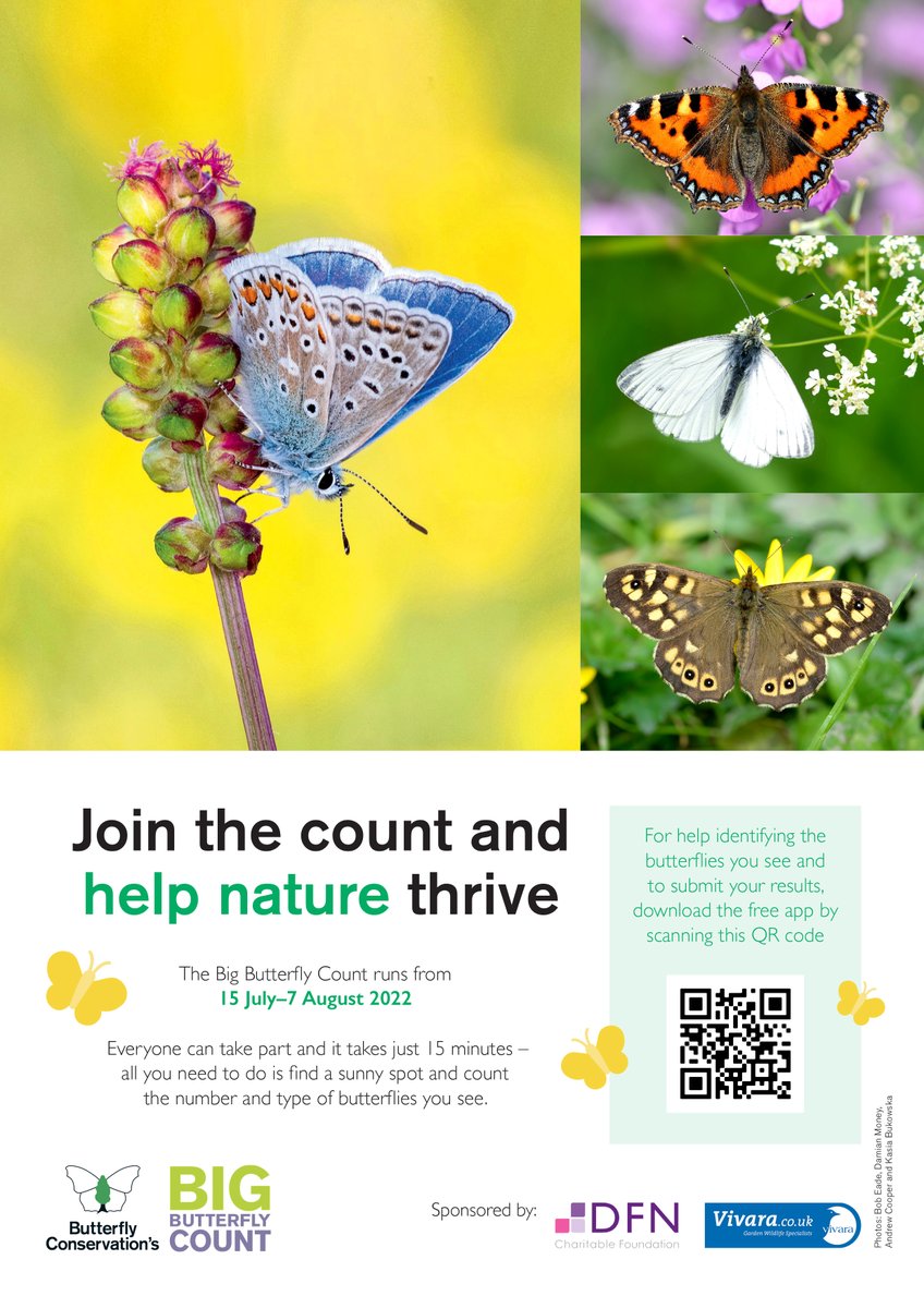 Want to help us raise awareness of Big Butterfly Count 2022? 🦋 

Share this with your friends, family, place of work etc and help us #CountThemToSaveThem

Take part 👉 bigbutterflycount.org

#ButterflyCount