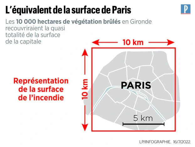 le_Parisien's tweet photo. L’équivalent de la surface de Paris a brûlé en Gironde depuis ce mardi
➡️ https://t.co/gmP0iDt8FG https://t.co/5wwJ0ctl3c