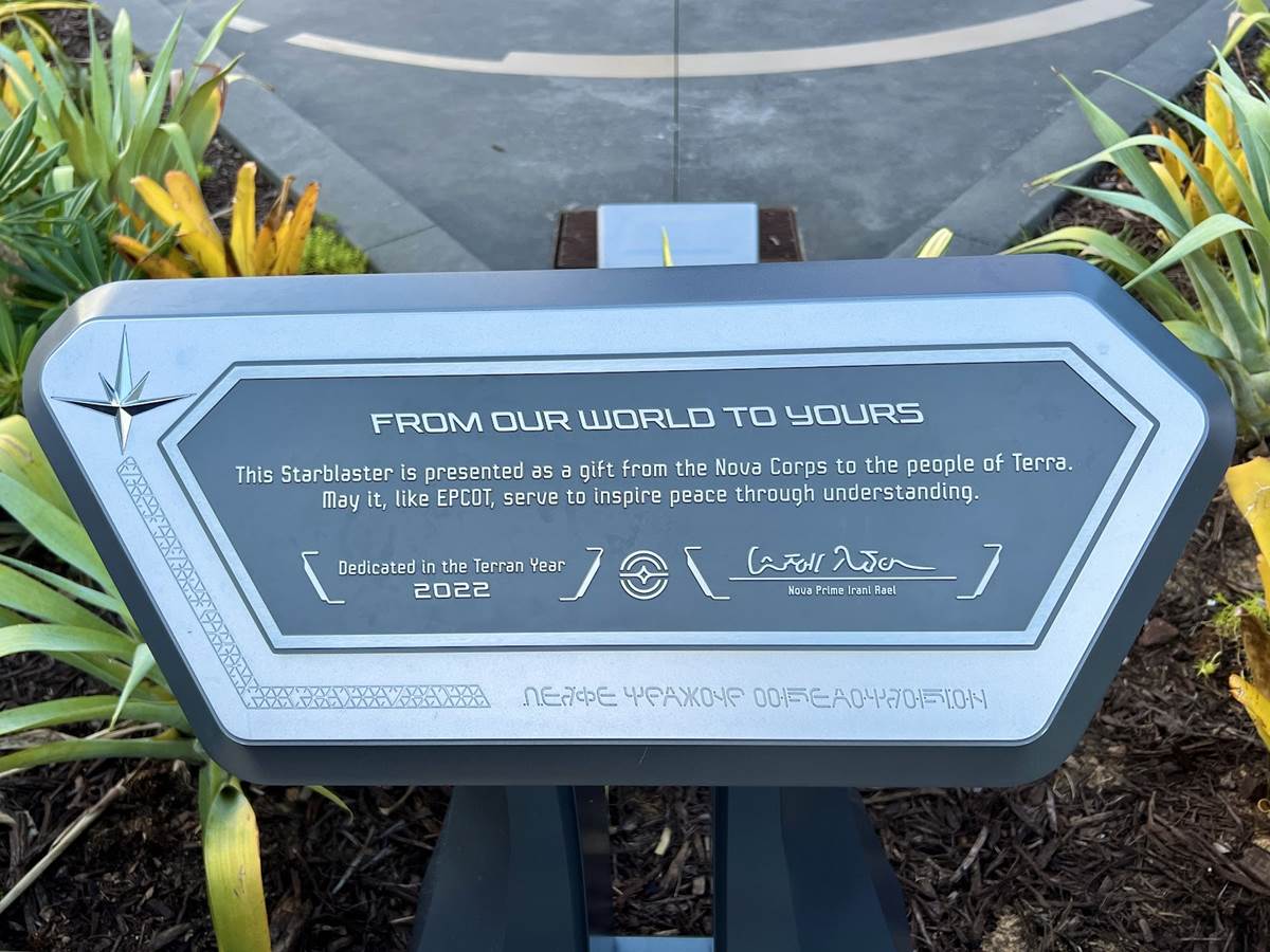 laughingplace's tweet photo. A new plaque installed outside of the #NovaCorps ship outside of #EPCOTs newest attraction helps further the storyline of #GuardiansOfTheGalaxy #CosmicRewind: https://t.co/ymKhbGEefi https://t.co/ioPA3mS2DX