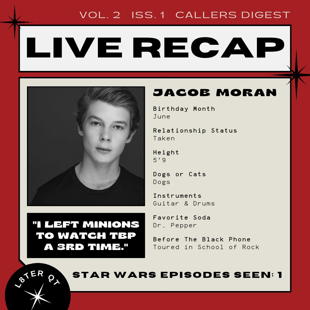 TBPcallers's tweet photo. Here's your #LiveRecap for @brady_hepner and #JacobMoran's IG livestream together from #TheBlackPhone !
We appreciate you both so much for taking time out of your days to spend with fans! ๐ค
What's something new you learned about them? ๐ https://t.co/JuMWqHkqby