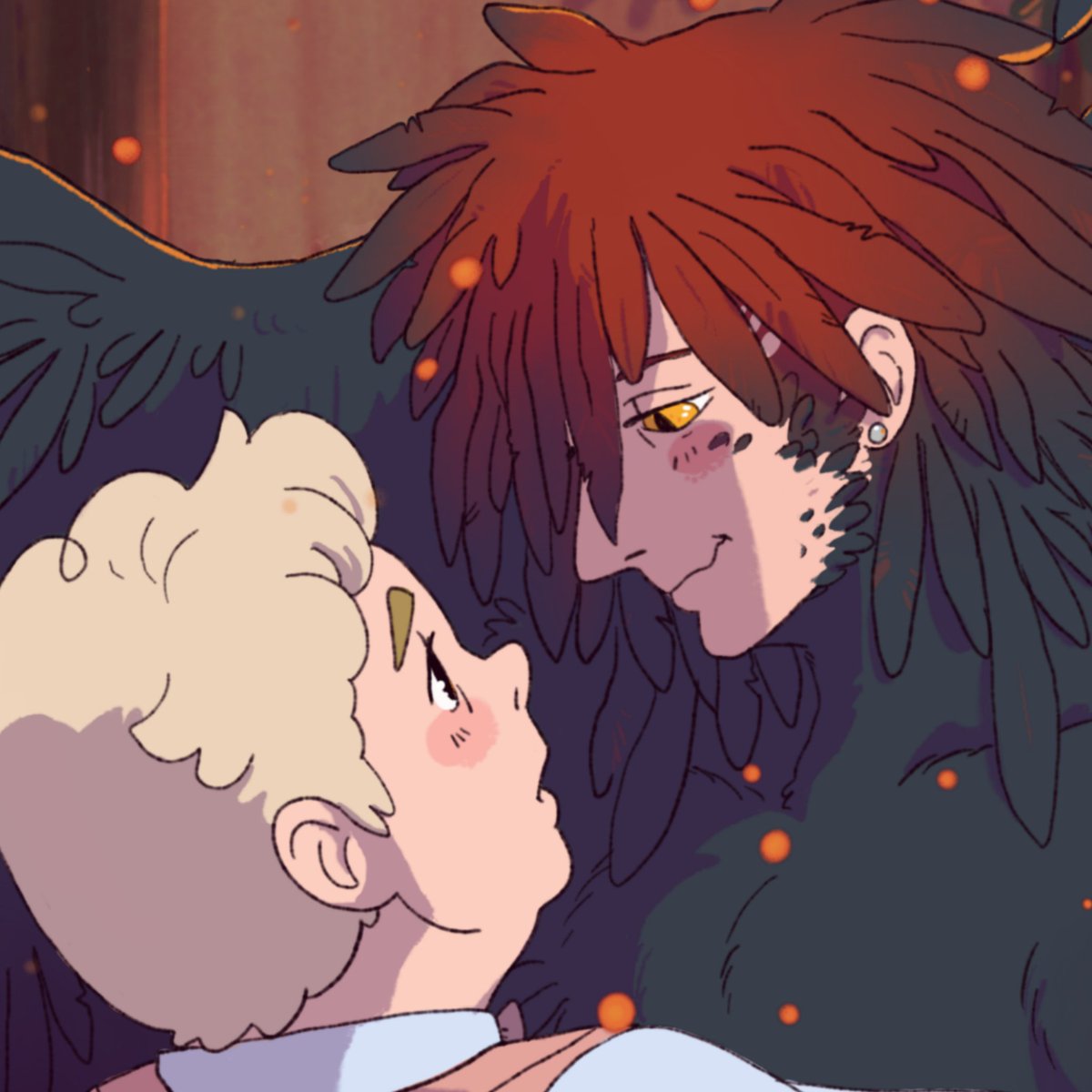loni_capri's tweet photo. "You're alive! Oh, thank goodness!"

a little Howl's Moving Castle AU, drawn as a postcard for the @WingZine 💫
#GoodOmensFanArt #IneffableHusbands https://t.co/LybdQuwlma