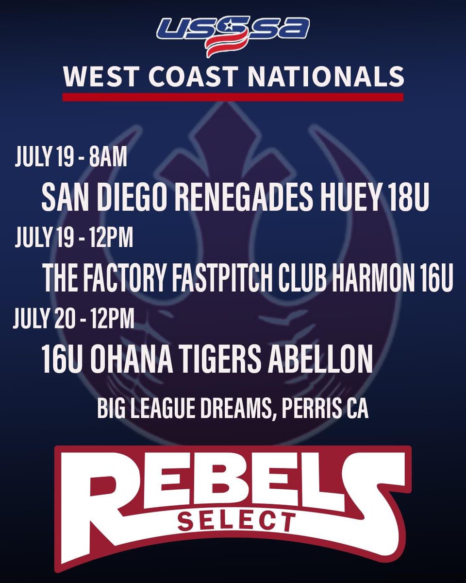 TucsonRebels's tweet photo. #RebelsSelect are headed to @USSSAFastpitch West Coast Nationals in S. California. Follow all the games on GameChanger. #gorebels🥎 https://t.co/vQX7p49Vao