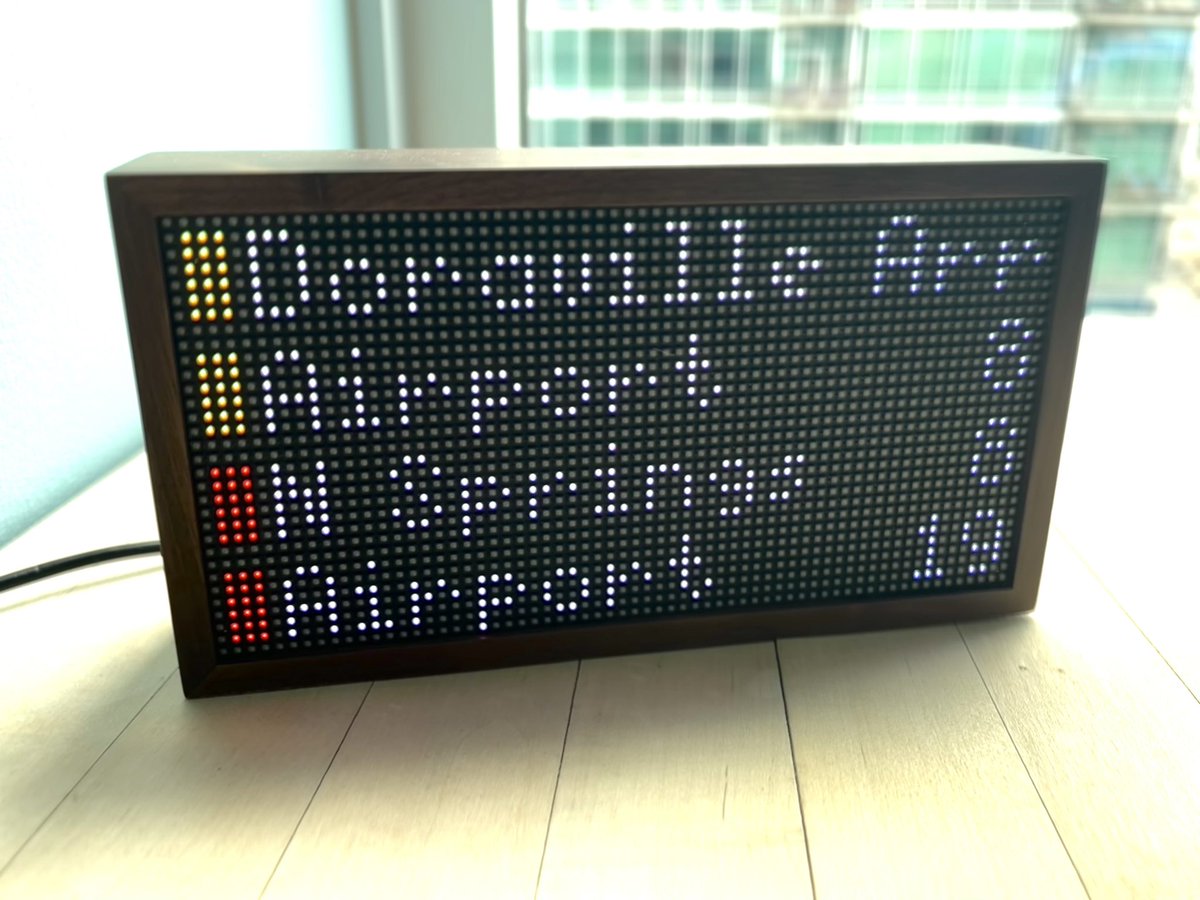 Weekend project: building a home <a href="/MARTAtransit/">MARTA</a> arrival board using MARTA’s train API and the <a href="/HelloTidbyt/">Tidbyt</a> display. Still making some tweaks but hope to publish the app to the community repo shortly.