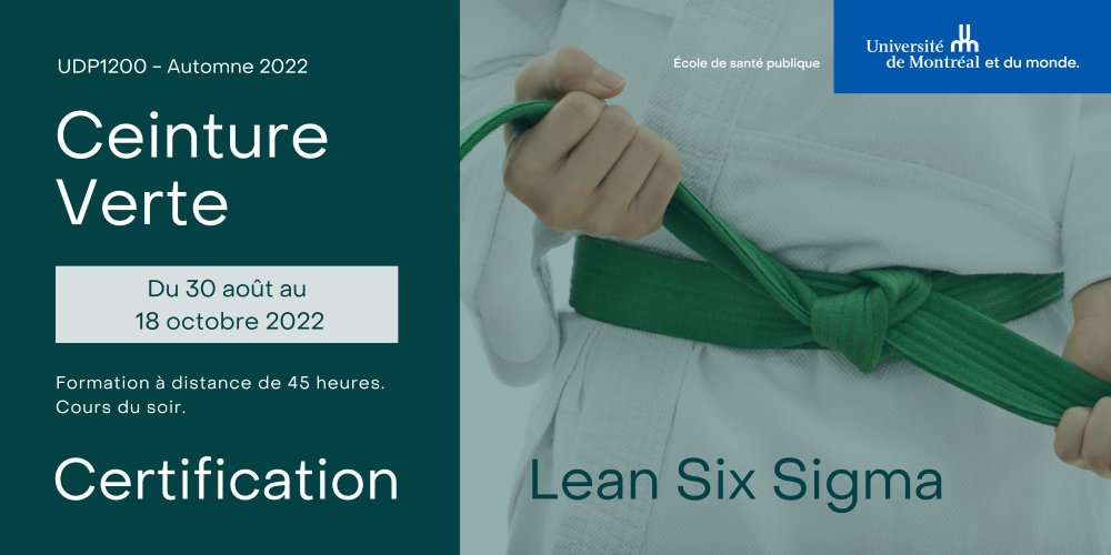 lduchastel's tweet photo. https://t.co/UytgjbTLVf
UDP1200 - Certification Lean Six Sigma - Ceinture verte
875 $ à 1 595 $ selon le statut. Entièrement à distance (Zoom).
30 août au 18 octobre 2022, mardi et jeudi 18h00 à 21h00(*) https://t.co/jnjwGkkj7m