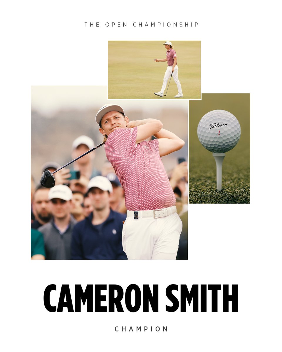 Champion Golfer of The Year. 🏆

Cameron Smith is victorious at <a href="/TheOpen/">The Open</a>! 

Trusting his Pro V1x, NEW TSR3 driver, TSi2 fairway metal, T100 irons, new #SM9 <a href="/VokeyWedges/">Vokey Wedges</a> and a <a href="/ScottyCameron/">Scotty Cameron</a> putter, Cam’s win at St. Andrews marks his first Major title. 👊 

#TeamTitleist